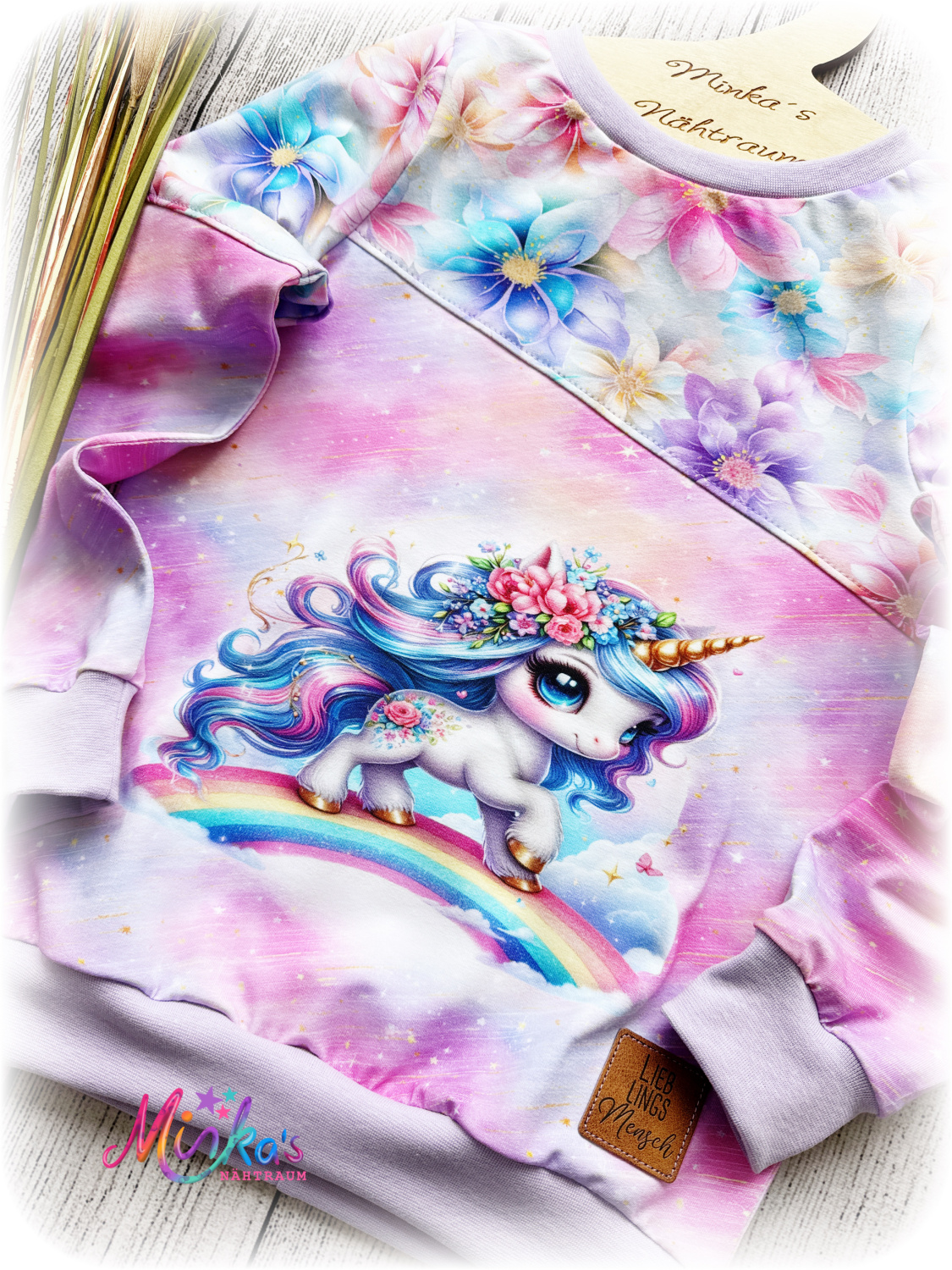 Pullover Regenbogen Einhorn Gr. 128